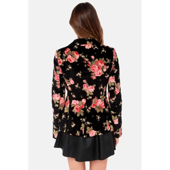 Lulu's Ark & Co Rhapsody in Bloom Floral Black Velvet Blazer Fitted Jacket Small - Picture 3 of 17